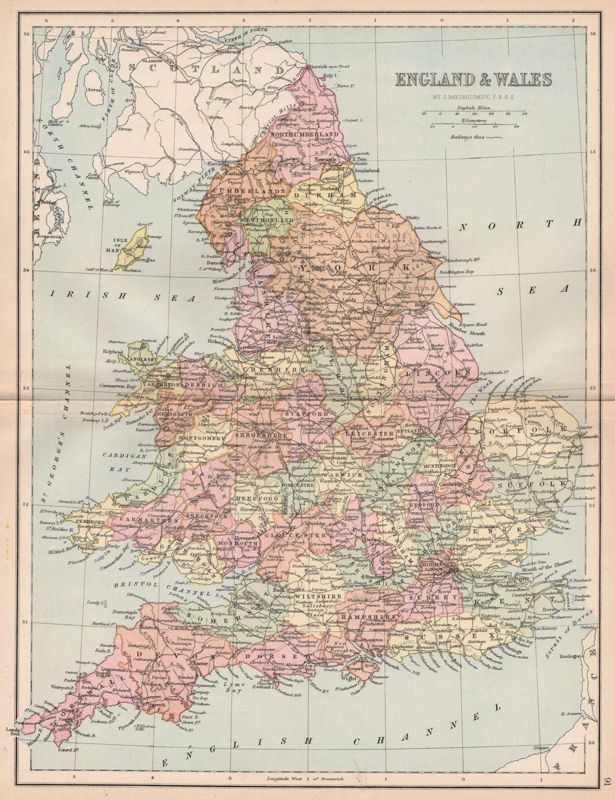 GREAT BRITAIN. 'England & Wales'. Railways. Counties. BARTHOLOMEW 1878 old map